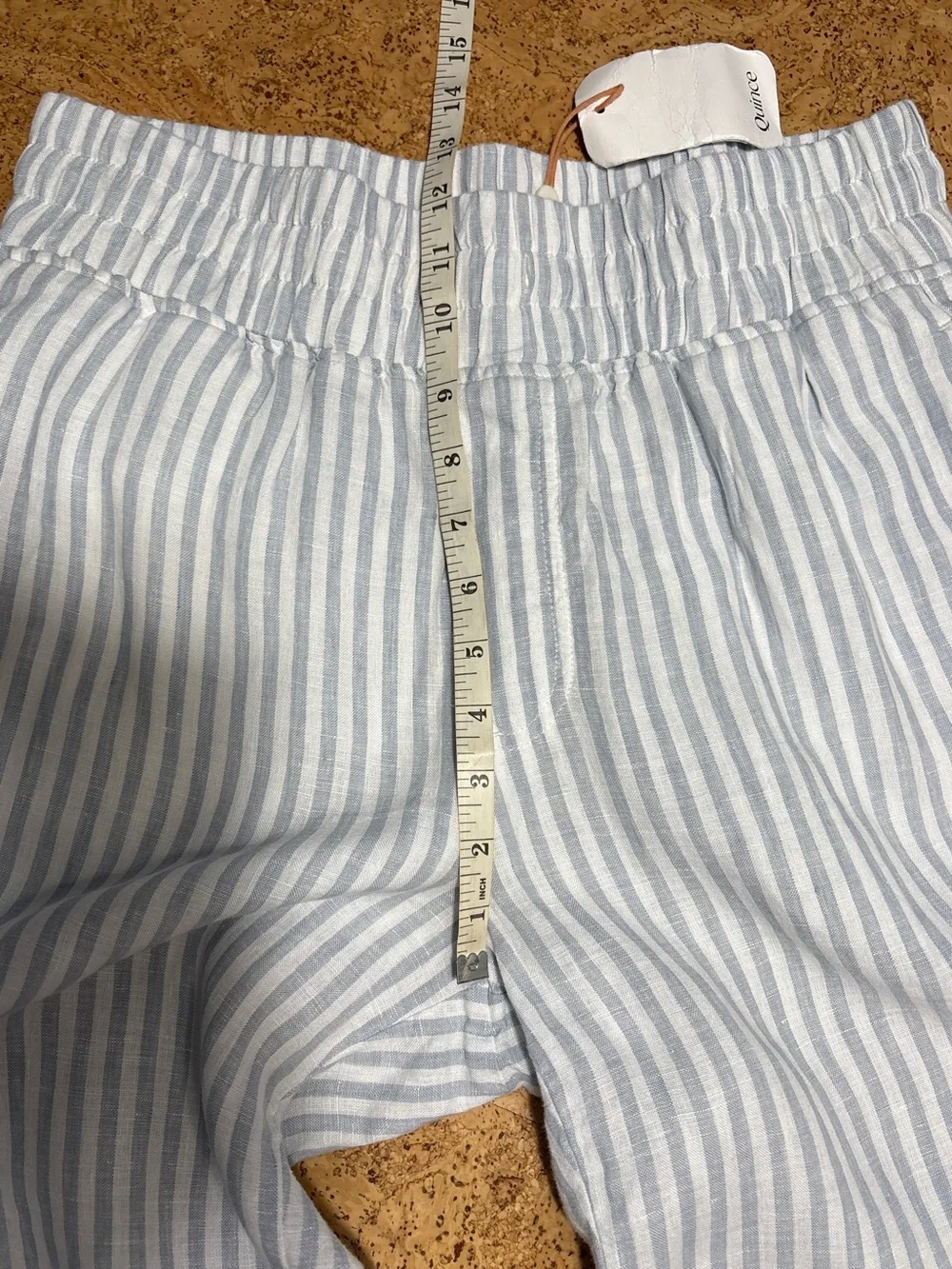 Quince 100% European Linen Wide Leg Pants NWT in Sky Blue Mariner Stripe Sz M